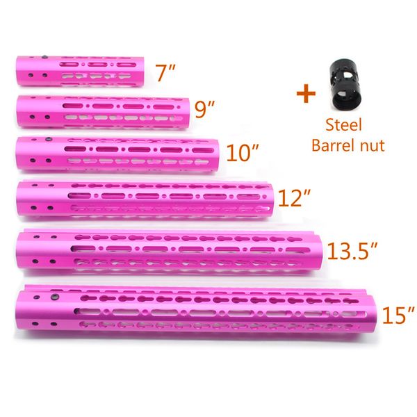 7 '' 9 '' 10 '' 12 '' 13.5 '' 15 '' Rosa Anodizado Free Float Keymod Handguard Sistema de Montagem em trilho Aço Barril Porca