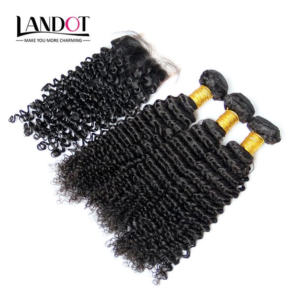 

3 bundles filipino curly virgin hair weaves with closure unprocessed filipino deep kinky curly human hair and lace closures natural color, Black