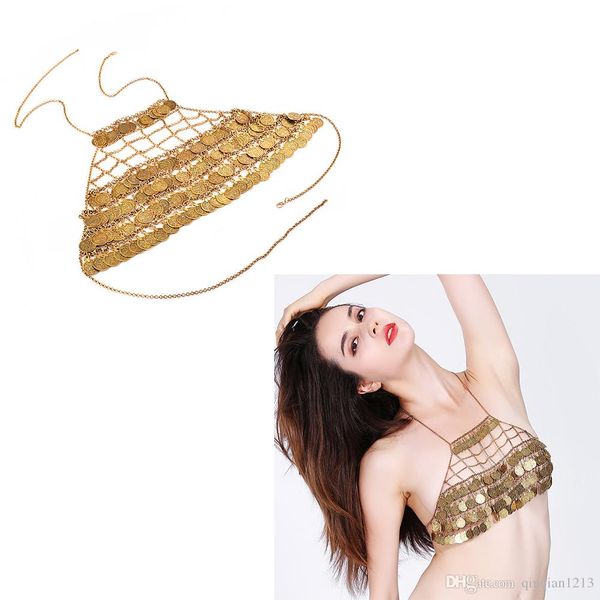 

multilayer coin tassel ladies bra chest body chain summer beach holiday girls bikini belly chains necklace costume jewelry, Silver