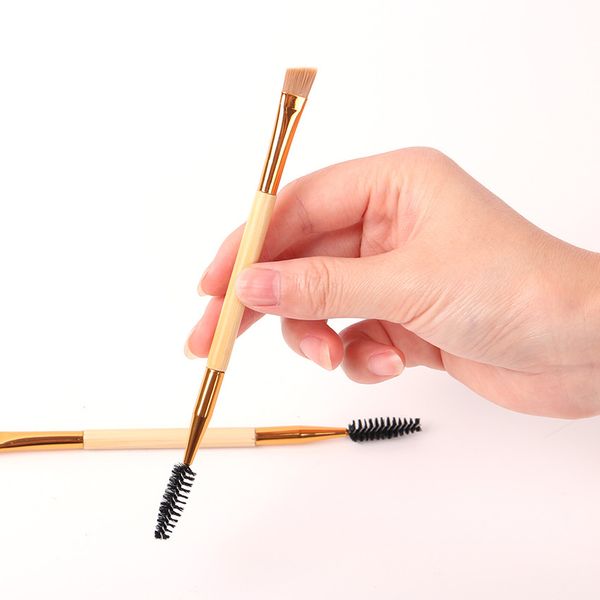

wholesale- 1pcs makeup tools bamboo handle double eyebrow brush eyebrow comb and make up brush ing