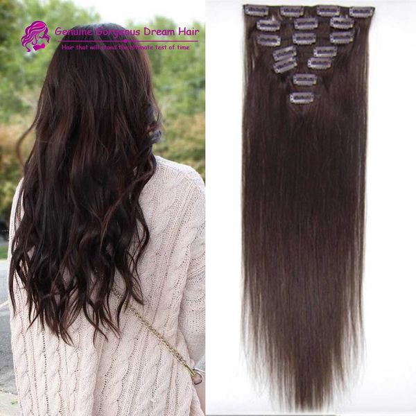 

#2 darkest brown clip in hair extensions brazilian human hair 16-22inch 7pcs set human hair clip in extensions for women, Black;brown