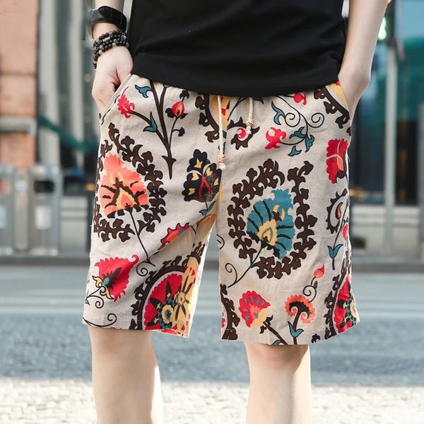 

wholesale-quick-drying beach pants cotton and linen summer men's large size five pants board shorts axd1396