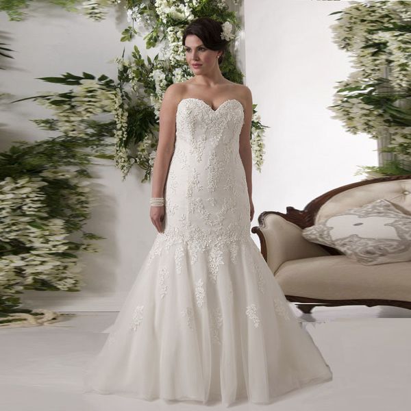 

2019 новый дизайн русалка плюс размер свадебные платья милая аппликации кружева свадебные платья суд поезд на заказ, White