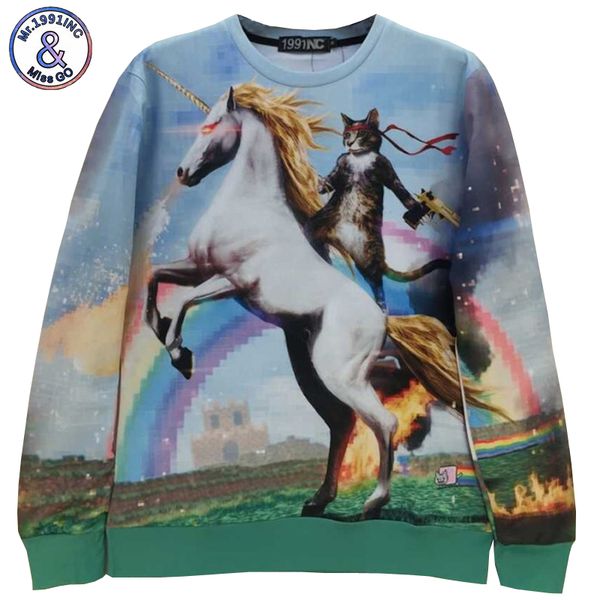 

wholesale- new fashion women men space "unicorn and knight cats" print pullover 3d/galaxy sweatshirts hoodies blouse tops, Black