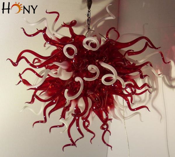 

ac led customized style modern lamp latest red and white hand blown art glass chandelier
