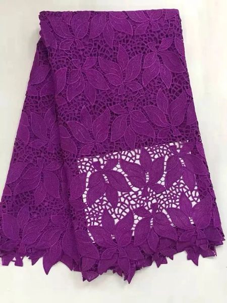 

purple color african cord lace fabric with maple leaves embroidery water soluble guipure lace for party dress dw3-1, Black;white