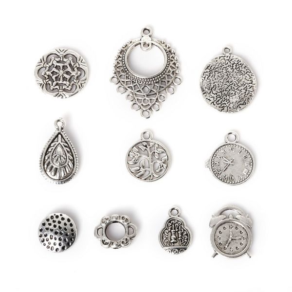 

new 2016 new 89pcs zinc alloy water drop pendants charm mixed antique silver plated charms metal jewelry findings for diy mak, Bronze;silver