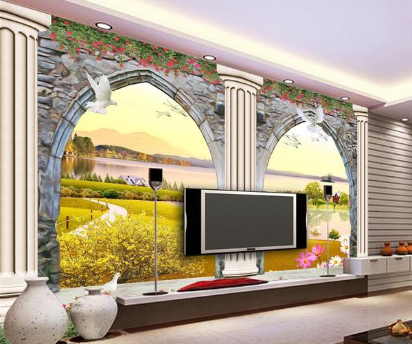 porte 3D stile and3d carta da parati per finestre delle camere a tre - - europeo di scultura tridimensionale colonna romana TV sfondo parete