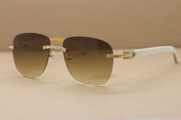 

white samll diamond c size:53-18-140mm samll gold horn men sunglasses diamond frame glasses buffalo decoration glasses sun rimless, White;black