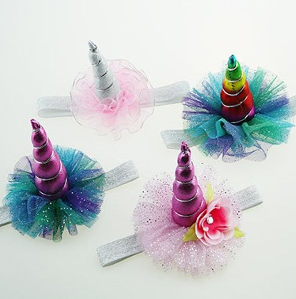 Caliente bebé diademas niñas flor brillo unicornio fiesta diademas niños brillo accesorios para el cabello princesa cumpleaños fotografía diademas