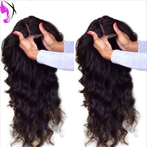 

new wholesale brazilian body wave wigs #1b black synthetic glueless full lace front wig with baby hair