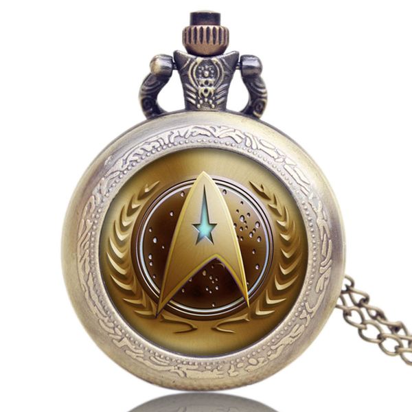 

wholesale-star trek extension golden symbol design necklace pocket watch ing, Slivery;golden