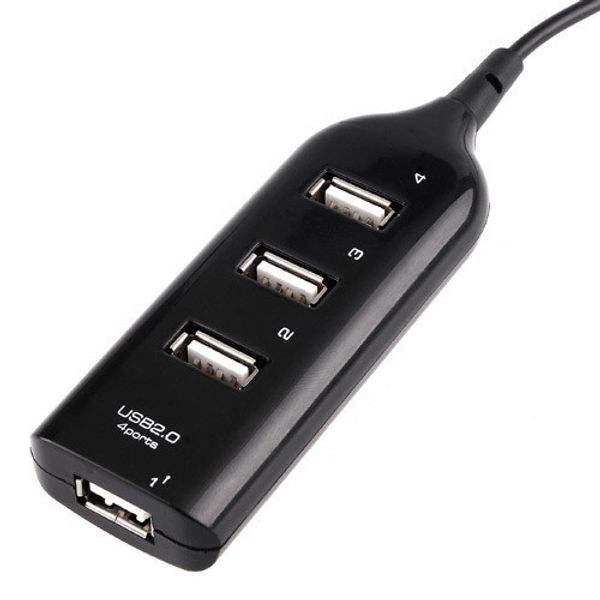 Atacado 200 pçs / lote Alta Velocidade Mini 4 Portas USB 2.0 Hub Porta USB Para PC Portátil Computador Portátil Periféricos Acessórios