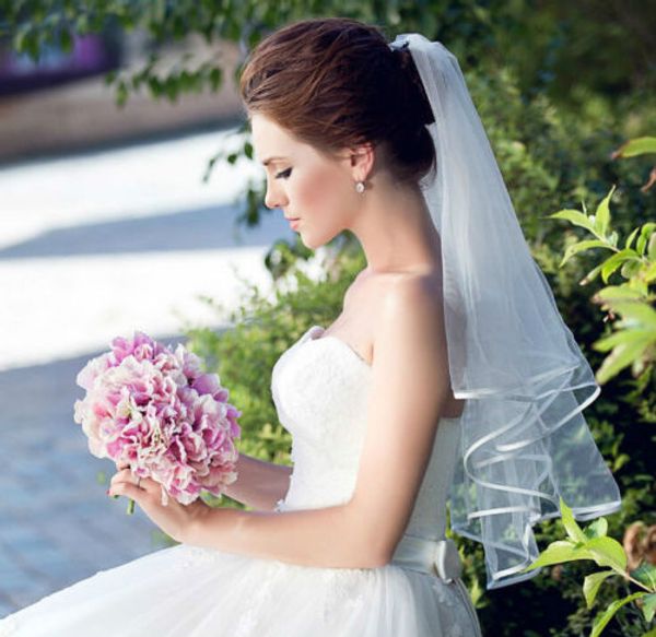 

new soft tulle beautiful satin edge 2t without comb lvory white elbow wedding veil bridal veils, Black