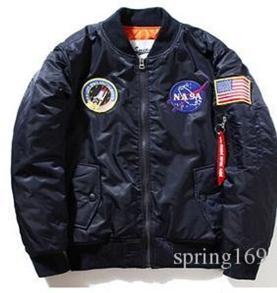 

nasa mens ma1 bomber jacket insignia usaf kanye west hip hop sport male windbreaker jacket flag mens spring thin section jacket, Black;brown