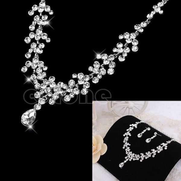 Nuove donne moda gioielli da sposa strass cristallo goccia collana orecchino placcato set di gioielli orecchio clip ago orecchini da sposa Pend280S