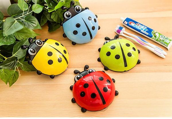 

animal cartoon ladybug toothbrush holder toothbrush rack portable suction toothbrush holder with silicon sucker 4 colors ing