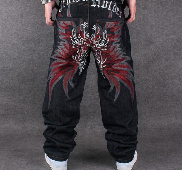 

dhl cool graffiti long loose relaxed casual pants fashion ny skateboard embroidery dragon jeans rap boy b boy trousers size 34~42, Blue