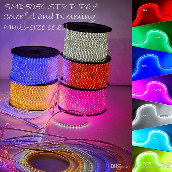 SMD 5050 RGB Led Işıklar Şeritler 100 M 110 V / 220 V Yüksek Gerilim Su Geçirmez + IR Uzaktan Kumanda + Güç Kaynağı