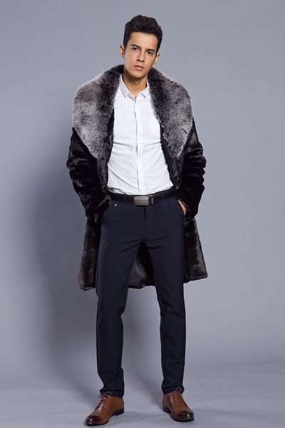 

t0820 fashion men's imitation faux fur coat autumn and winter clothes long windbreaker mink jacket, Black