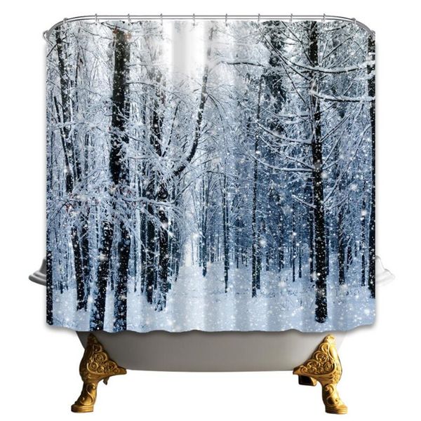 2019 Forest Shower Curtain Winter Snow Scene Bathroom Decor