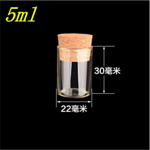 

22*30mm 5ml mini glass vials jars packaging bottles test tube with cork ser empty glass transparent clear bottles 100pcs/lot