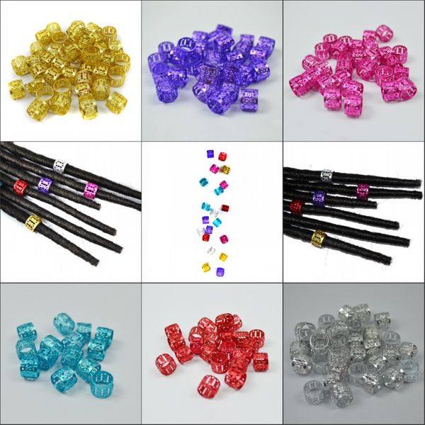 

sara mixed 1cm*0.7 cm,aluminum,18pcs /lot africa dread lock ring for braiding hair extension dreadlock beads 6 colors braid beads link rings, Black