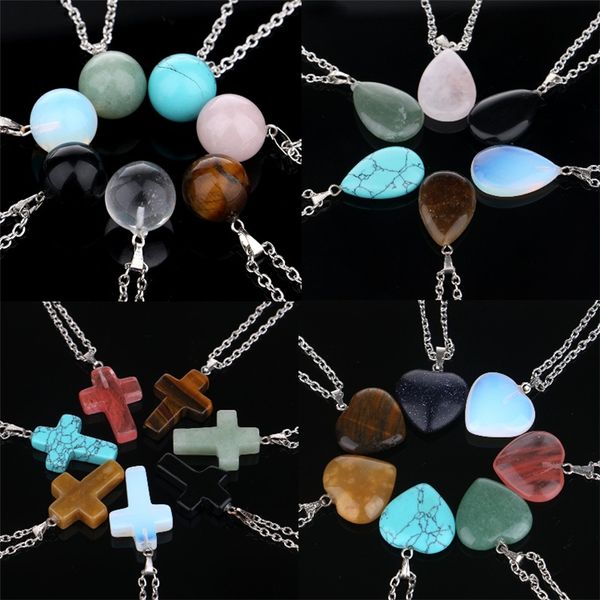 

wholesale --new jewelry natural stone heart pendant turquoise necklace crystal hearts of natural stone pendant necklaces 2882, Silver