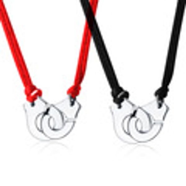 

реальные стерлингового серебра 925 наручники menottes кулон ожерелье с красной черной веревкой для мужчин женщин франция ювелирные изделия, Silver