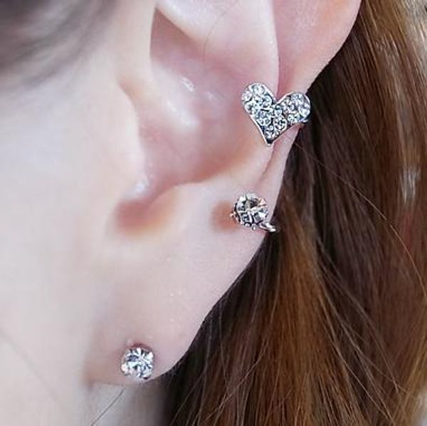 

shinning diamond love earring for women, including a single diamond earring and a ear clip, hign quality and ing, Golden;silver