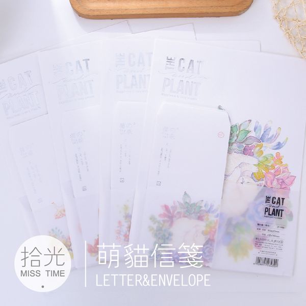 

wholesale- 9pcs/set 3 envelops + 6 writting paper the cat and plant envelope letter paper school supplies