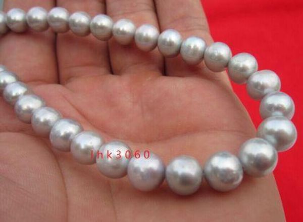 

18" 10-11mm natural south sea gray pearl necklace 14k yellow golden clasp, Silver