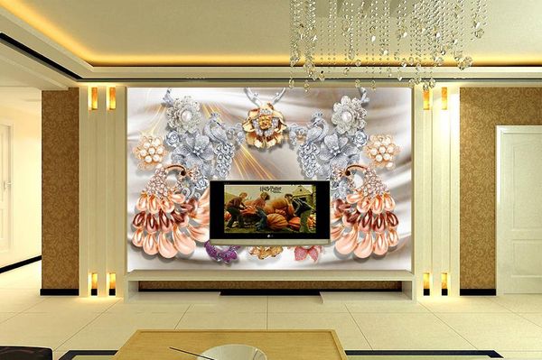 

europe wallpaper luxury 3d peacock pearl jewelry tv backdrop wallpaper for painting