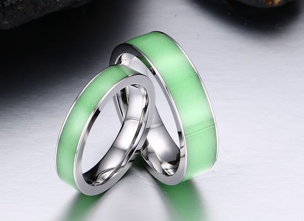 

6mm/4mm glow in the dark ring for women/men comfort fit couple ring sale, Silver