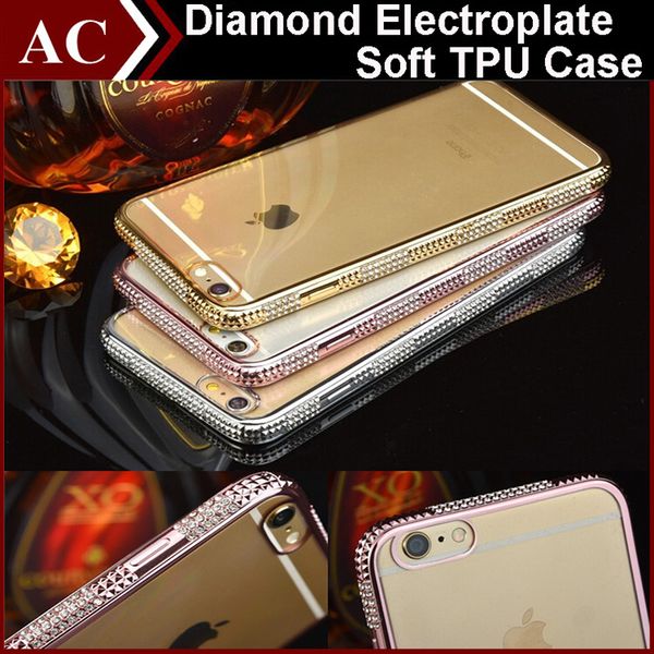 

Роскошные Bling Алмаз гальваника рамка бампер мягкий чехол TPU для iPhone 5 SE 6 6S плюс красочные прозрачная крышка назад протектор кожи Shell DHL