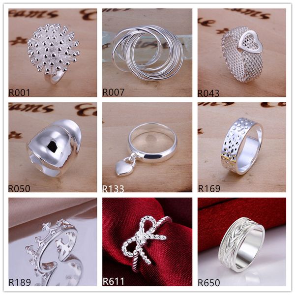 

factory direct sale plated sterling silver ring 10 pieces a lot mixed style emr8,brand new burst models fashion 925 silver plate ring