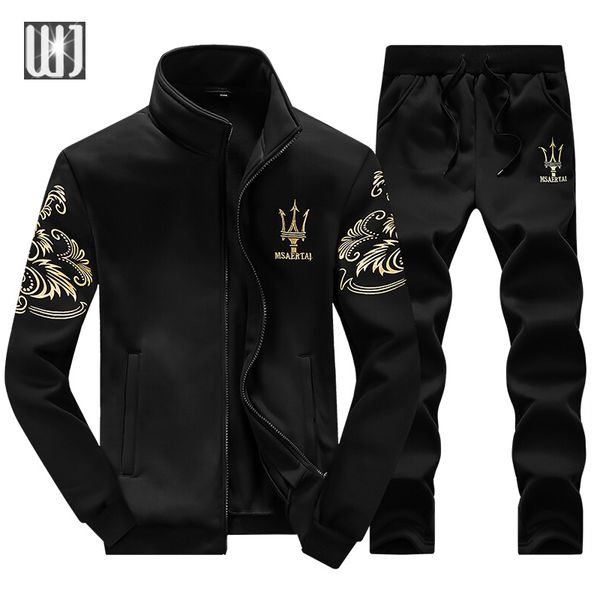 

wholesale-men sweatshirt pants set 2016 outdoor sport men tracksuit suit plus size m-4xl autumn printing mens hoodies and sweatshirts, Black