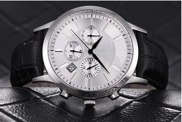 

2015 мужская мода часы ar2432 хронограф из нержавеющей стали черный кожаный мужские часы, Slivery;brown