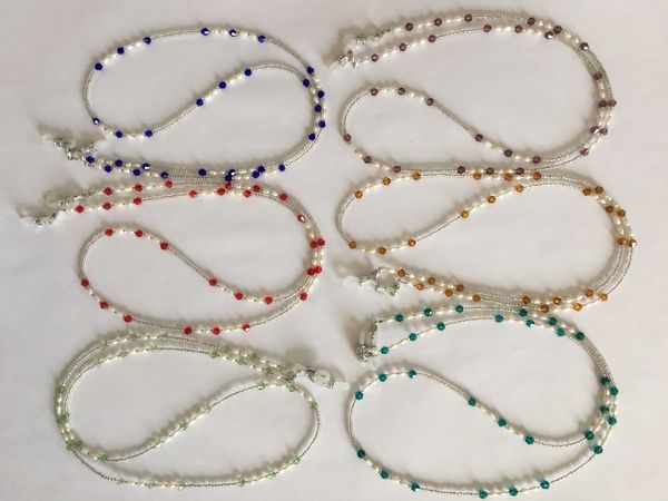 6 pezzi/lotto portacatene per collana di occhiali con perle d'acqua dolce colorate assortite e perline di vetro
