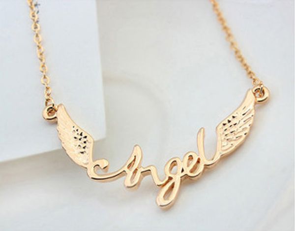 

chokers necklaces jewelry fashion 18k gold plated alloy angel wings clavicle chain necklaces for women, Golden;silver