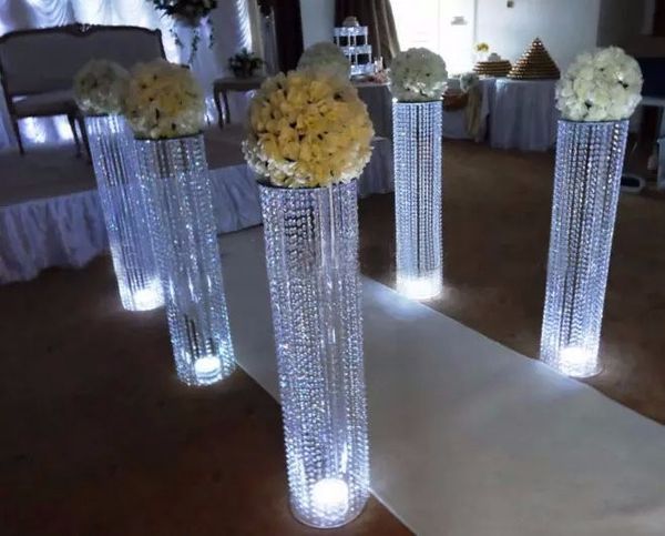 8pcs Decoração de casamento Crystal Pillar Plinth adereços de flores Stand Road Lead com peças centrais de mesa de luz LED para festa de hotel em casa
