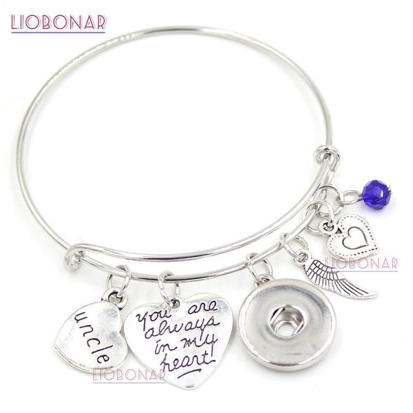 

wholesale adjustable bangle snap jewelry uncle memorial charm bracelet wire bangle snap button bracelets for family memorial uncle gift, Golden;silver