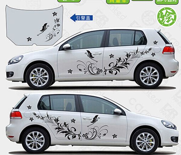 Ein Satz auto fahrzeug lkw schwarz Blumen sport power Styling Vinyl Auto Körper Aufkleber Taille Linie Decals