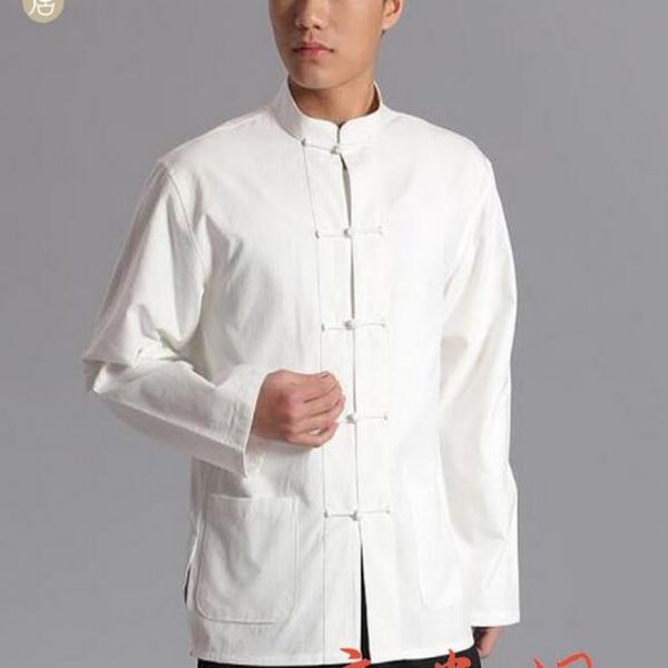 

wholesale-2016 new arrival new chinese fu long sleeve cotton style mens kung casual shirt tai chi white ship, White;black
