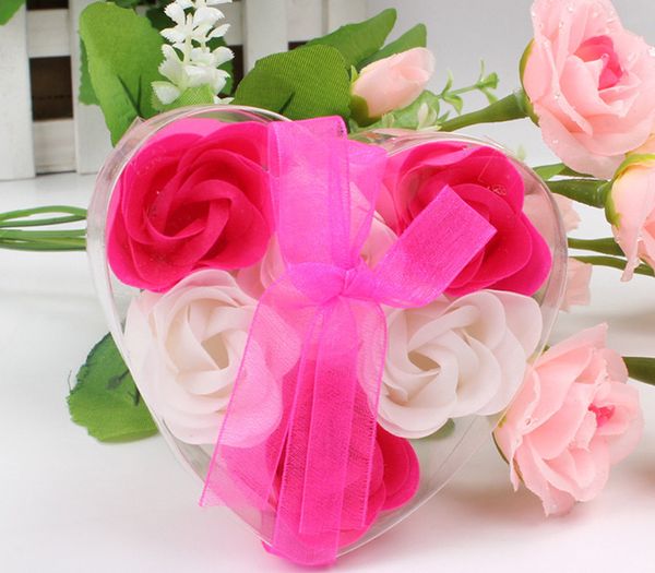 6 pezzi in una scatola Mix di colori di alta qualità Fiore di sapone rosa a forma di cuore per sapone da bagno romantico Regalo di San Valentino201n