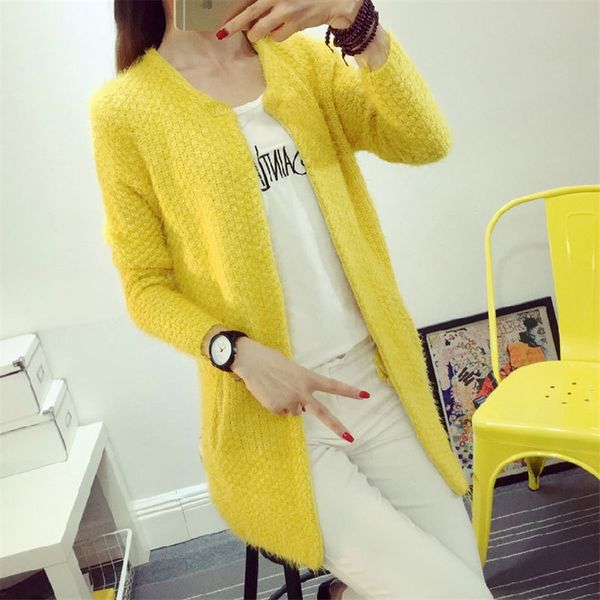 

wholesale- new arrival women's sweater fashion candy colors mohair thick autumn winter sweaters women mid-long cardigans knitwear zy223, White;black