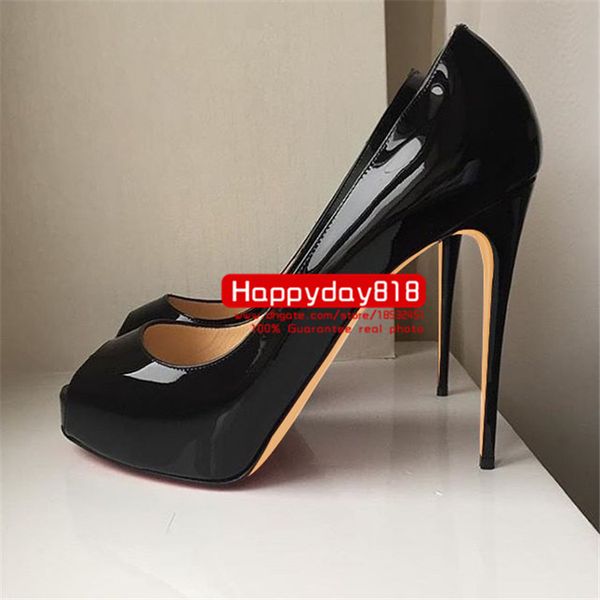 

fashion women pumps black nude patent leather lady peep toe high heels sandals shoes boots genuine leather real p