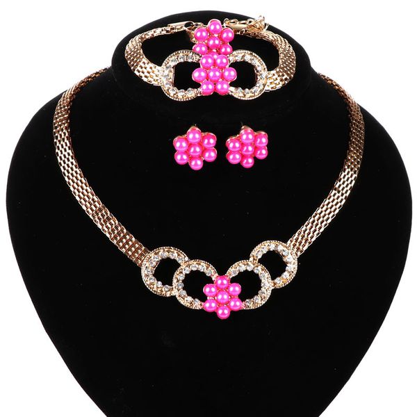 

gold color jewelry set new simulated pearl for women beads necklace earrings bracelet rings earings 4pcs accessories set golden, Black