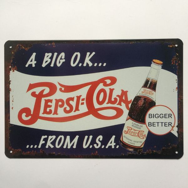 

A big ok Pepsi Cola Retro Vintage Metal Tin sign poster for Man Cave Garage shabby chic wall sticker Cafe Bar home decor