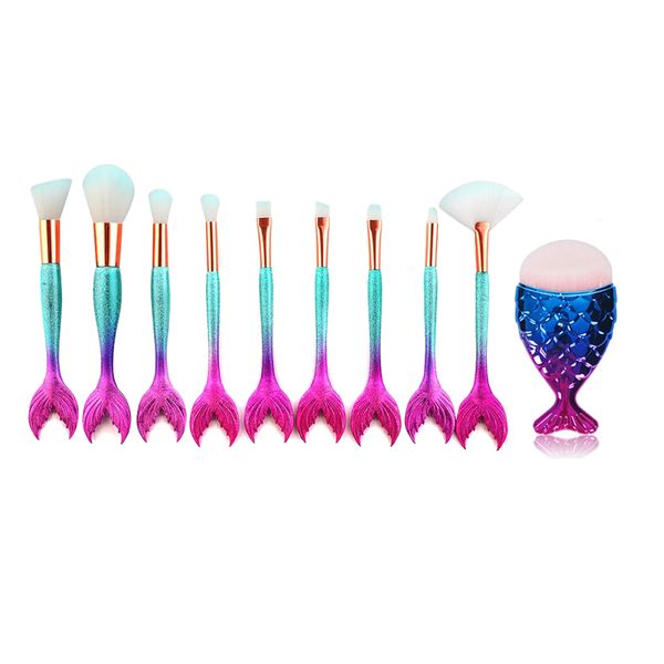 

professional 11 10pcs mermaid makeup brush set maquiagem eyeshadow foundation blending cosmetic powder contour makeup brush tool